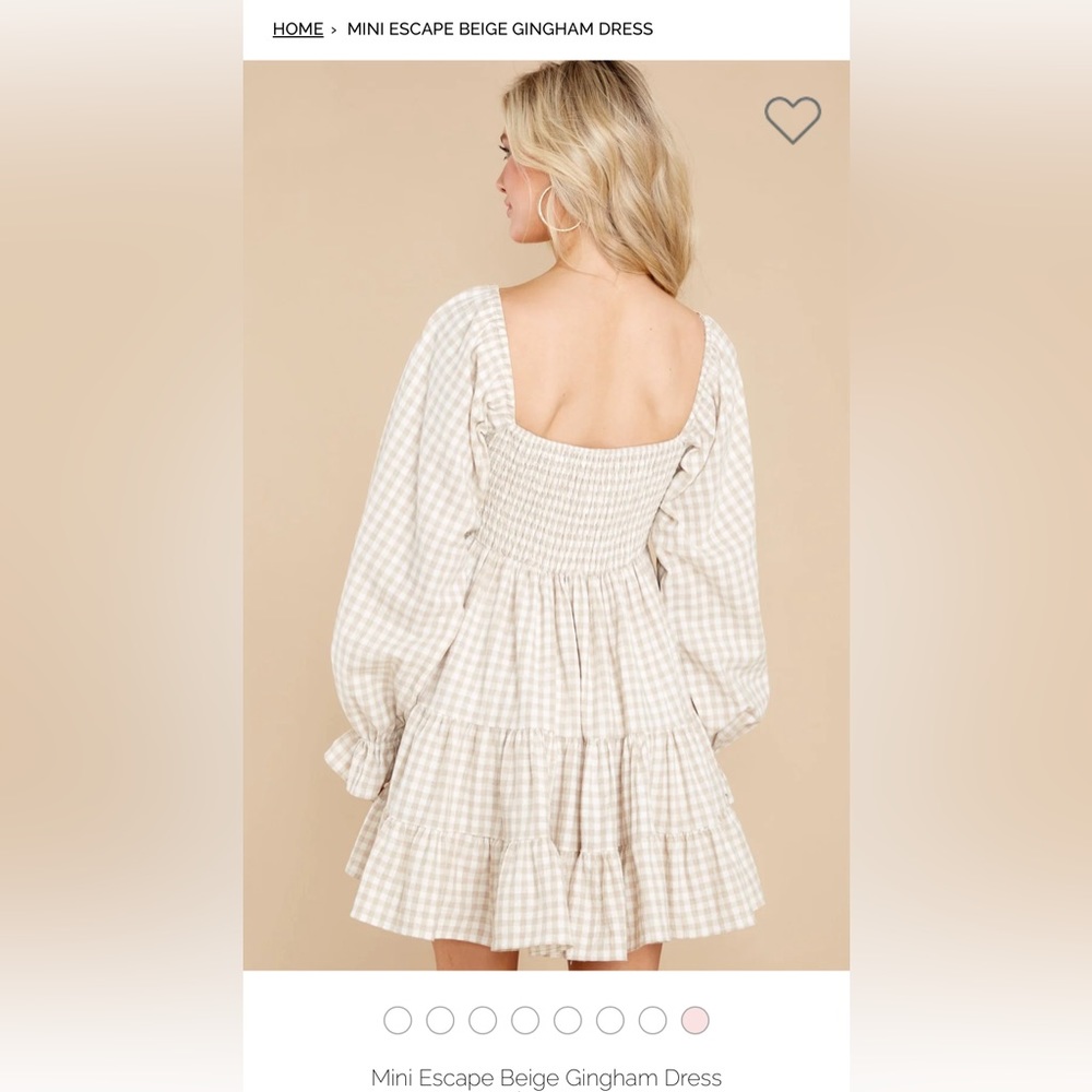 MINI ESCAPE BEIGE GINGHAM DRESS - Picture 10 of 13
